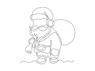 abstract Santa Claus with a bag of gifts on white background. continuous single one line art hand drawing sketch logo
