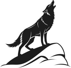 Black silhouette of a wolf howling on a white background, ideal for wildlife art, logos, tattoos, and vector designs.