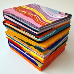 Stacked books with vibrant, fluid covers