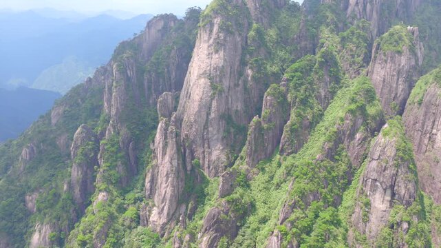 Mount Sanqing in Jiangxi Province, a famous mountain in China, with strange peaks and rocks towering into the clouds, miraculous geological and geomorphological wonders, and great works of nature