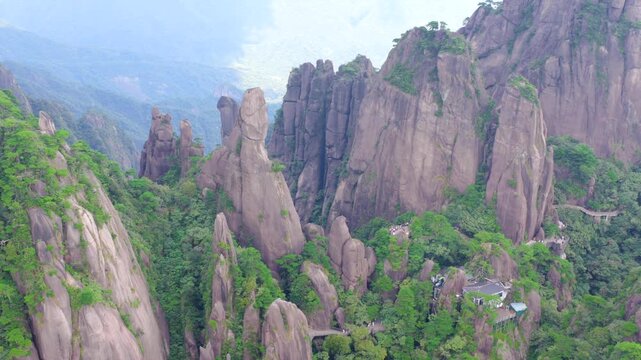 Mount Sanqing in Jiangxi Province, a famous mountain in China, with strange peaks and rocks towering into the clouds, miraculous geological and geomorphological wonders, and great works of nature