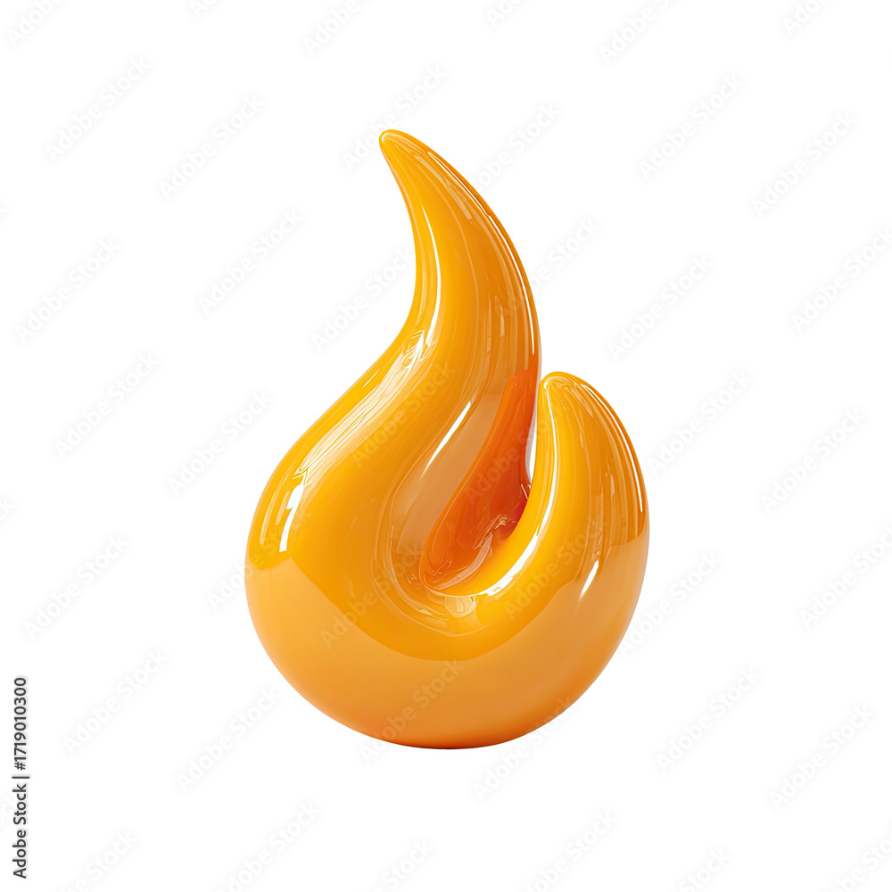 Wall mural glossy, amber-hued flame rendered in 3d, exhibiting a smooth, teardrop-like form with a subtle curl