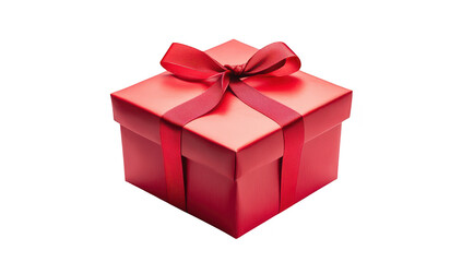 Obraz premium A beautifully wrapped red gift box with a matching ribbon. placed on a clean white surface. symbolizing celebration and joy. perfect for holidays or special occasions