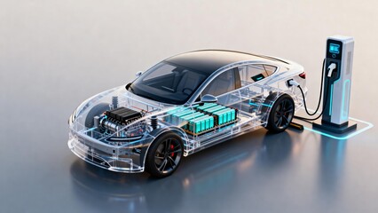 Electric car charging station with battery and engine