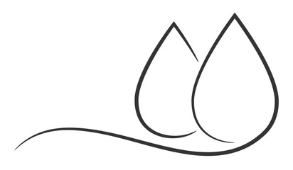 Simple black line art illustration of two water drops with flowing wave