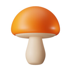 3d render Mushroom isolated on white background. Collection of minimalist glossy plastic 3D food illustrations in cartoon style for cooking. Autumn forest element for game design. Hello autumn concept