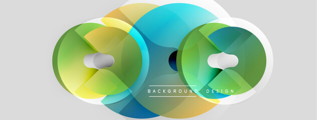 Abstract colorful circles overlap, creating dynamic visual effect. Modern design elements suggest innovation, technology. Bright gradients enhance composition.
