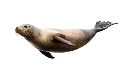 Naklejka premium A graceful seal swimming effortlessly through clear waters. its streamlined body and playful nature. with sunlight filtering through the surface creating a serene underwater ambiance