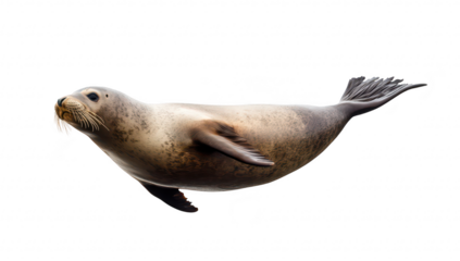 A graceful seal swimming effortlessly through clear waters. its streamlined body and playful nature. with sunlight filtering through the surface creating a serene underwater ambiance