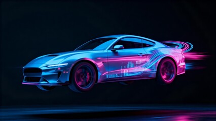 Neon car with digital effects
