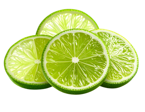 Multiple Lime Slices Overlapping in a Semi-Stack, Transparent Background