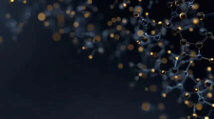 分子モデルの黒と金色が光る抽象的な背景