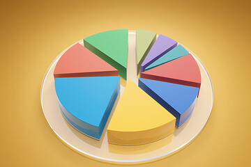 Colorful Pie Chart with Varying Segment Sizes on Yellow Background