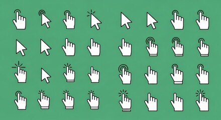 Cursor and Pointer Icon Set ,Hand Click and Arrow Mouse Symbols in Outline and Filled Style, Flat Vector Design Isolated on White Background