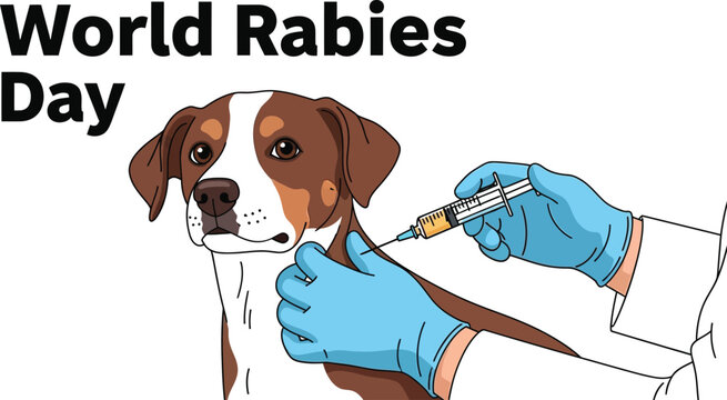 World rabies day with dog getting vaccinated concept of animal health and disease prevention