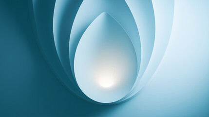 Abstract blue and white symmetrical design with glowing center, soft gradients, and fluid curves. Ideal for tech branding, digital art, or modern backgrounds.