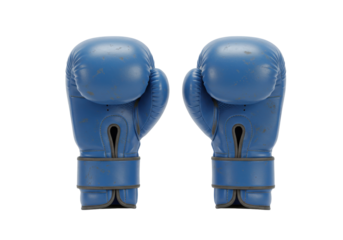 Isolated pair of blue boxing gloves in sports equipment shot, ready for training, sparring