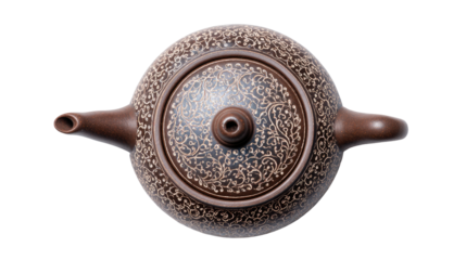 Dark-brown teapot, ornate lid