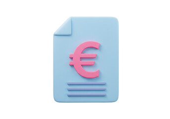 Isolated 3D rendering of bill paper with Euro sign on it, finance paper document asset symbol