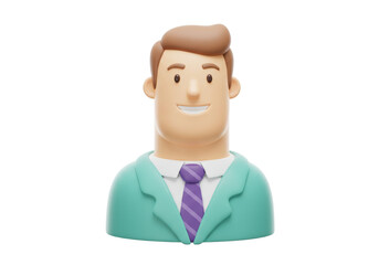 Isolated business man in turquoise suit, with purple tie, 3D render, character art