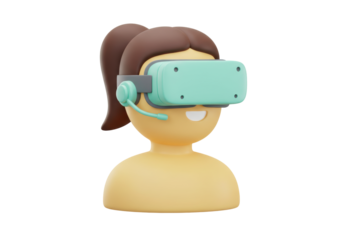 Isolated woman with VR headset and brown hair is ready for virtual reality fun