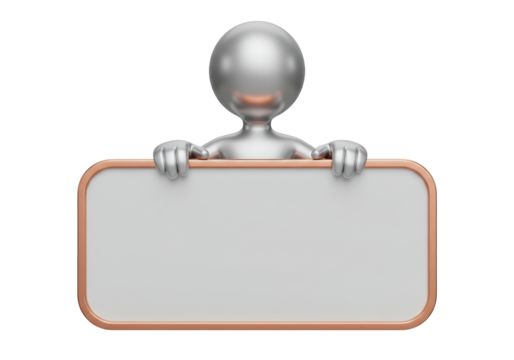 Isolated Metallic Figure Holding a Blank Sign, Ready for Your Text or Design Ideas