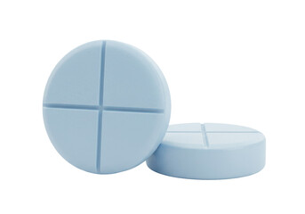 Isolated blue round medicine tablets arranged, vitamin drugs close up presentation