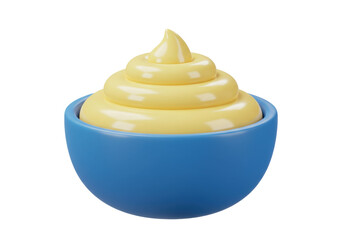 Isolated swirl of mayonnaise in blue bowl, fresh homemade dressing, condiments for food