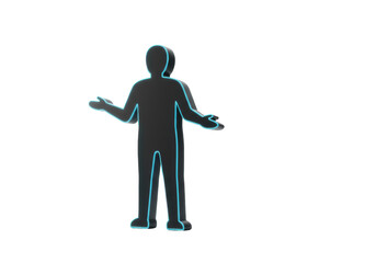 Isolated figure gesturing with open arms, conveying uncertainty, confusion, or helplessness