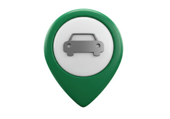 Isolated Parking Locator Pin with Car Symbol in Green and Gray with Subtle Shadow