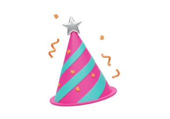 Isolated party hat for celebration, festive decoration, shiny star topper, fun event symbol