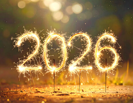 Sparkler Lights Displaying New Year 2026.