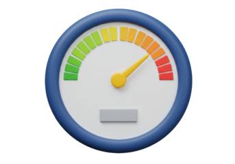 Isolated dashboard gauge shows moderate performance, colorful dial with needle indicator