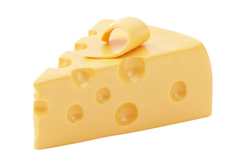 Isolated piece of Swiss cheese with a curl on top, emphasizing dairy product and food item