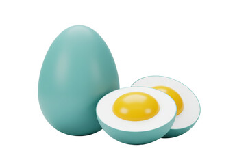 Isolated azure hard boiled egg, two halves, breakfast food, healthy diet, rich protein
