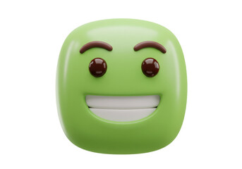 Isolated happy green emoji with a big smile and dark brown eyes and eyebrows, illustration