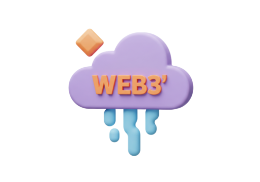 Isolated Web3' cloud computing concept illustration in light purple and orange colors
