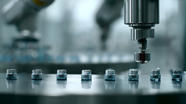 Automated machine dispensing liquid into small vials in a laboratory setting