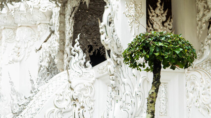 white buddist temple chiang rai thailand beautiful art building