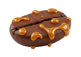Isolated glossy coffee bean with caramel syrup, realistic 3D rendering of caffeine seed