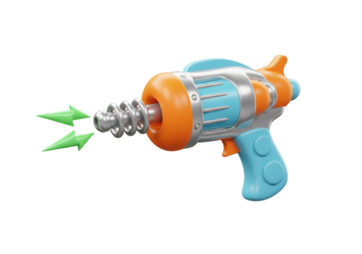 Isolated toy gun emitting laser beams, cartoon weapon model, futuristic design concept