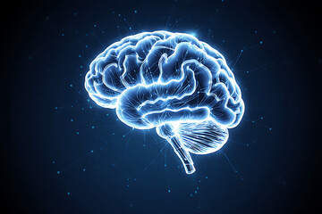 Neon Blue Brain Illustration on Dark Background