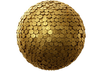 Isolated sphere covered in gold coins forming solid ball, currency pattern, finances and wealth