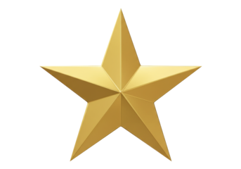 Isolated shiny golden five-pointed star with highlights and shadows, award or decoration
