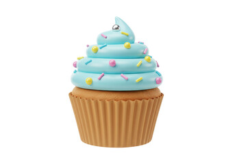 Isolated Delicious 3D Cupcake with Blue Icing and Sprinkles Sweet Dessert Treat Ready to Eat