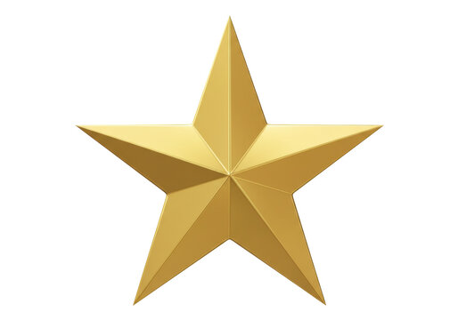Isolated shiny golden five-pointed star with highlights and shadows, award or decoration