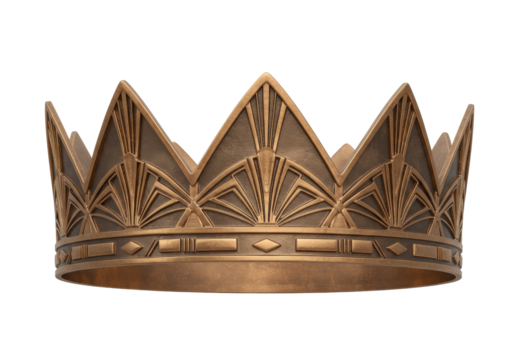 Isolated Bronze Crown Adorned with Art Deco Patterns, Antique Ornament for Royalty or Ceremony