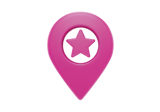 Isolated pink map pointer with star for navigation and geolocation purposes, icon symbol