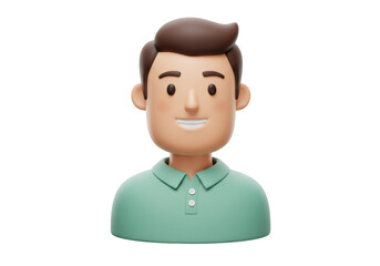 Isolated cartoon 3D rendering avatar of smiling man with light skin and green polo shirt