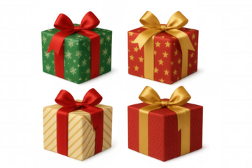 Holiday gifts set beautifully wrapped with bows, creating festive celebration ambiance, transparent background